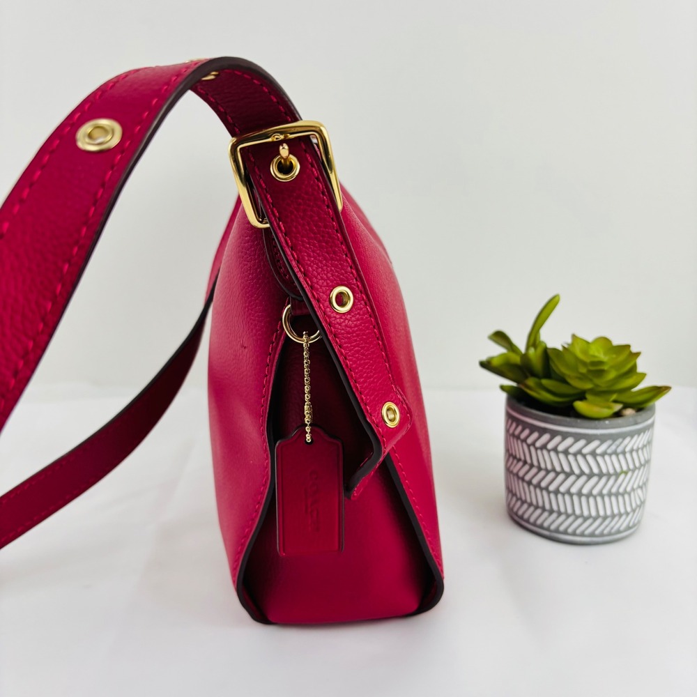 Coach Crossbody Dufflette Rare Fuchsia Pink Pebbled Leather Bag 21377 - Picture 6 of 13